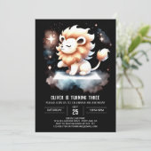 ファンタジー威厳のあるライオン誕生日 招待状 (スタンド正面)