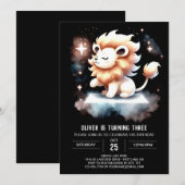 ファンタジー威厳のあるライオン誕生日 招待状 (正面/裏面)
