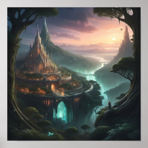 ファンタジー威厳のある城 – 魅惑のランドスケープ・アート ポスター