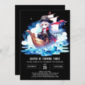 ファンタジー威厳のある海賊版誕生日 招待状 (正面/裏面)