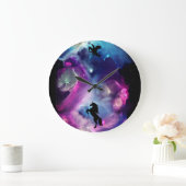 ファンタジー宇宙ネブラユニコーンドラゴンピンクブルー ラージ壁時計 (ホーム)