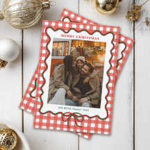 ファンタジー家族写真コラージュ ギンガムチェックのクリスマス