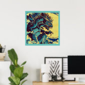 ファンタジー怪獣アニメ – Woodcut 1 ポスター (ホームオフィス)