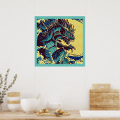 ファンタジー怪獣アニメ – Woodcut 1 ポスター (キッチン)