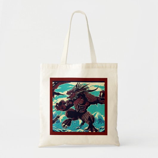 ファンタジー怪獣アニメ – Woodcut 3 トートバッグ (正面)