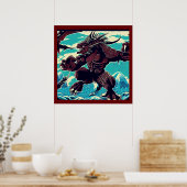 ファンタジー怪獣アニメ – Woodcut 3 ポスター (キッチン)