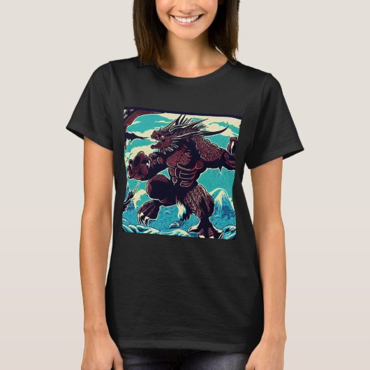 ファンタジー怪獣アニメ – Woodcut 3 Tシャツ (正面)