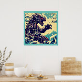 ファンタジー怪獣アニメ – Woodcut 4 ポスター (キッチン)