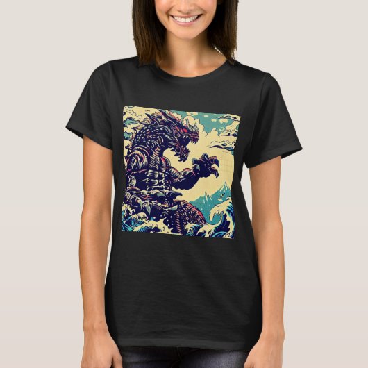 ファンタジー怪獣アニメ – Woodcut 4 Tシャツ (正面)