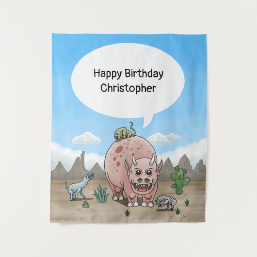 ファンタジー恐竜の誕生日 タペストリー (正面)