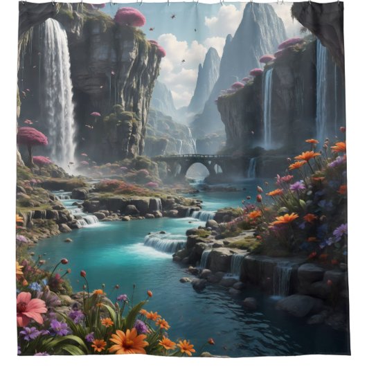 ファンタジー惑星の脱水バスルーム シャワーカーテン (正面)