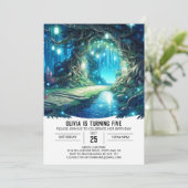 ファンタジー愛らしいウッドランドデジタル誕生日 招待状 (スタンド正面)