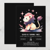 ファンタジー愛らしいライオン誕生日 招待状 (正面/裏面)