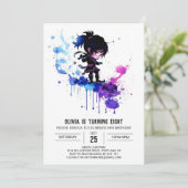 ファンタジー愛らしい忍者デジタルガール誕生日 招待状 (スタンド正面)