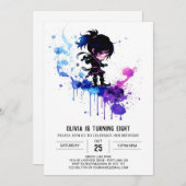 ファンタジー愛らしい忍者デジタルガール誕生日 招待状 (正面/裏面)