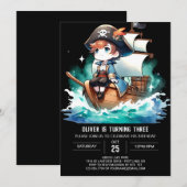 ファンタジー愛らしい海賊誕生日 招待状 (正面/裏面)