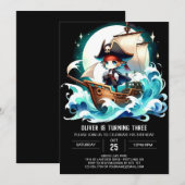 ファンタジー愛らしい海賊誕生日 招待状 (正面/裏面)