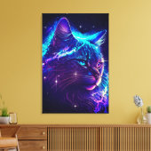 ファンタジー抽象芸術かわいい銀河系宇宙キティキャットアート キャンバスプリント (インサイチュ (リビング))