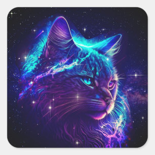 ファンタジー抽象芸術かわいい銀河系宇宙キティキャット スクエアシール