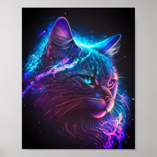 ファンタジー抽象芸術かわいい銀河系宇宙キティキャット ポスター