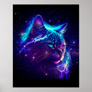 ファンタジー抽象芸術かわいい銀河系宇宙キティキャット ポスター