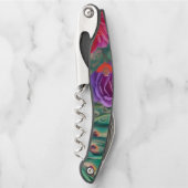 ファンタジー抽象芸術バラと孔雀の羽 ソムリエナイフ (正面)