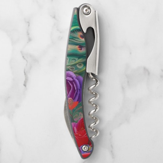 ファンタジー抽象芸術バラと孔雀の羽 ソムリエナイフ (裏面)