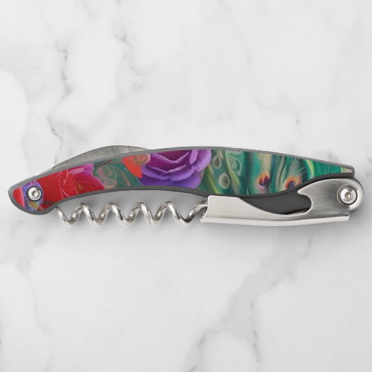 ファンタジー抽象芸術バラと孔雀の羽 ソムリエナイフ (裏面)