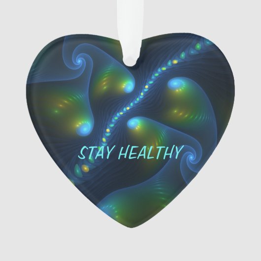 ファンタジー抽象芸術ブルーグリーンイエローフラクタル文字 オーナメント (正面)