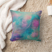 ファンタジー抽象芸術花ピンクとアクアウェーブ クッション (ブランケット)