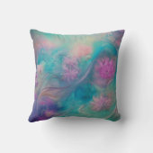 ファンタジー抽象芸術花ピンクとアクアウェーブ クッション (裏面)