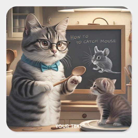 ファンタジー教え可愛い猫 スクエアシール (正面)