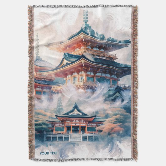 ファンタジー日本のキュート寺水色 スローブランケット (正面縦)
