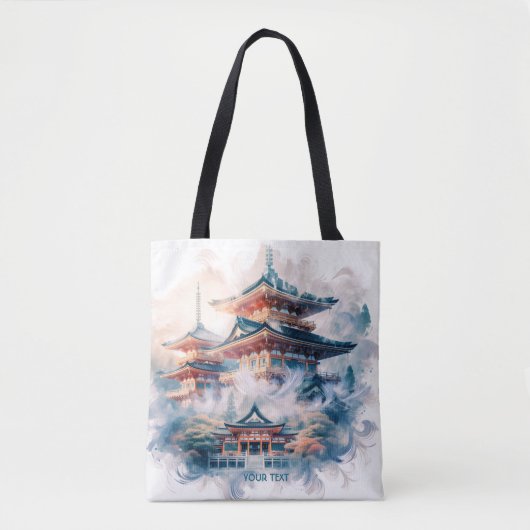 ファンタジー日本のキュート寺水色 トートバッグ (正面)