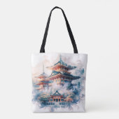 ファンタジー日本のキュート寺水色 トートバッグ (裏面)