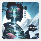 ファンタジー日本の可愛い少女の風景 スクエアシール (正面)