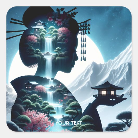 ファンタジー日本の可愛い少女の風景 スクエアシール (正面)