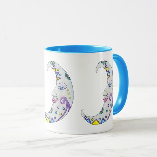 ファンタジー明るい色の三日月顔 マグカップ (正面右)