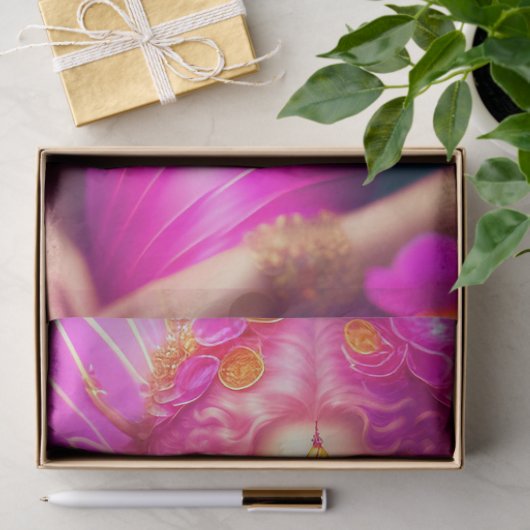 ファンタジー明るい赤紫色妖精フラワー蝶デクページ 薄葉紙 (ギフト)