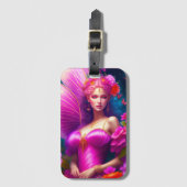 ファンタジー明るい赤紫色妖精フラワー蝶 ラゲッジタグ (正面縦)