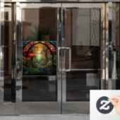 ファンタジー森林汚れガラス窓にしがみつく ウィンドウサイン (オフィスドア)