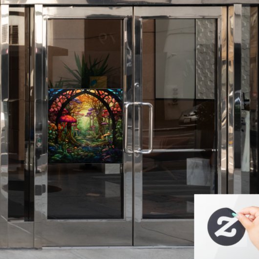 ファンタジー森林汚れガラス窓にしがみつく ウィンドウサイン (オフィスドア)