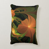 ファンタジー植物抽象芸術緑赤褐色フラクタル アクセントクッション (裏面(縦))