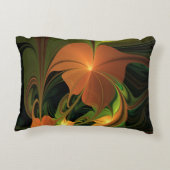 ファンタジー植物抽象芸術緑赤褐色フラクタル アクセントクッション (裏面)