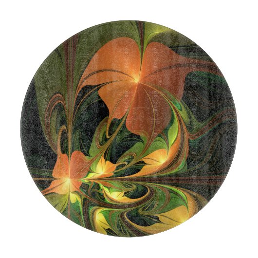 ファンタジー植物抽象芸術緑赤褐色フラクタル カッティングボード (正面)