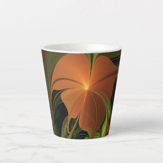 ファンタジー植物抽象芸術緑赤褐色フラクタル カフェラテマグ (正面)
