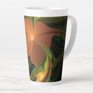 ファンタジー植物抽象芸術緑赤褐色フラクタル カフェラテマグ