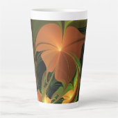 ファンタジー植物抽象芸術緑赤褐色フラクタル カフェラテマグ (正面)