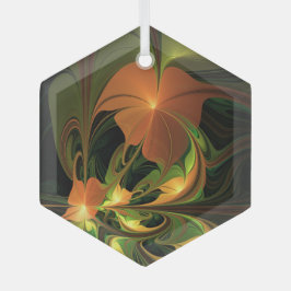 ファンタジー植物抽象芸術緑赤褐色フラクタル ガラスオーナメント