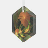 ファンタジー植物抽象芸術緑赤褐色フラクタル ガラスオーナメント (正面左)